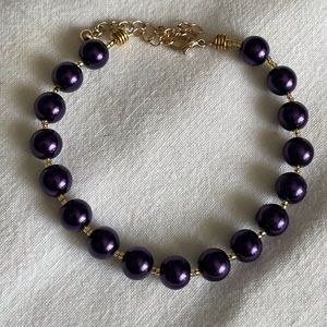 Purple and 14kt Yellow Gold Beaded Bracelet